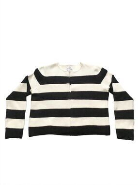 Elle Women's Black & White Striped Cardigan Sweater Size Large